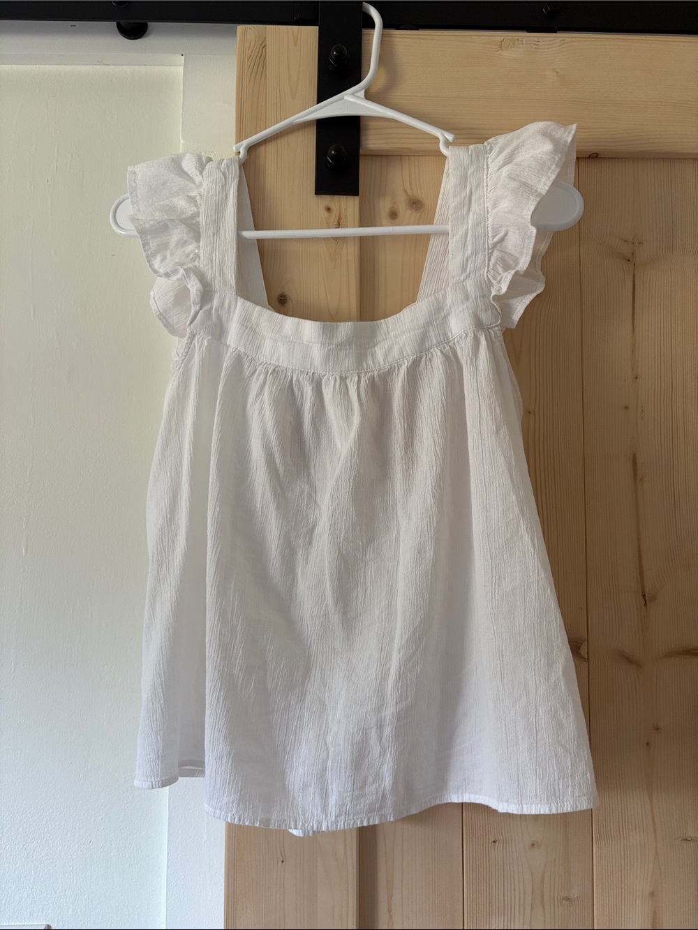 H&M White Ruffled Sleeve Cotton Tank Top